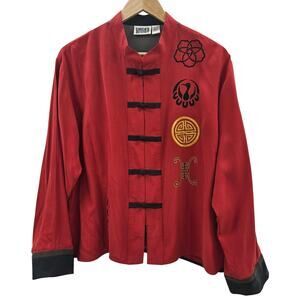 Chicos Women Vtg 90s Y2K Silk Asian Embroidered Mandarin Knot Closure Tunic L